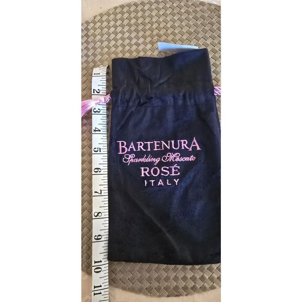 Bartenura Sparkling Moscato Rose Italy Velvet Feel Drawstring Bag Pink/black NWT